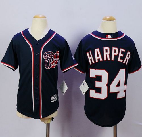Nationals #34 Bryce Harper Blue Cool Base Stitched Youth MLB Jersey - Click Image to Close